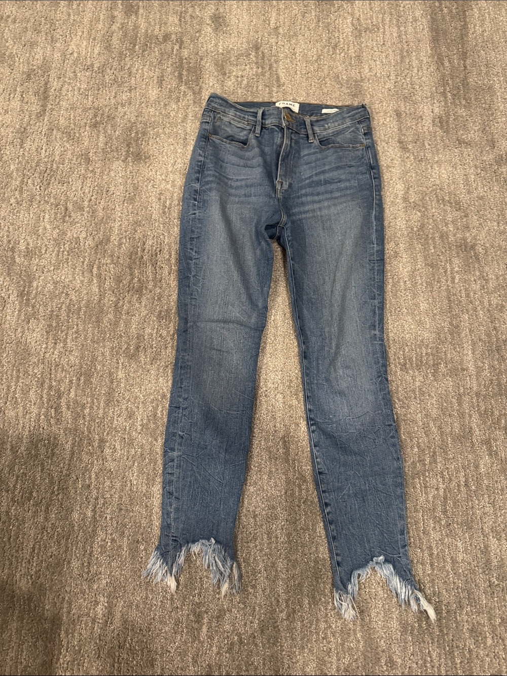 Frame Denim Skinny Jeans with Frayed Hem - Blue